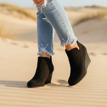 Boho Beach Hut Women's Footwear, boots, ankle boots, brown boots, black boots, casual boots, low heeled boots, Leopard Boots, Gray Boots Platform Ankle Boots Black / 6
