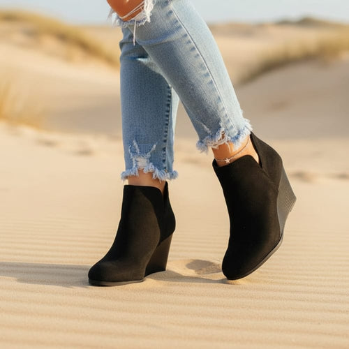 Boho Beach Hut Women's Footwear, boots, ankle boots, brown boots, black boots, casual boots, low heeled boots, Leopard Boots, Gray Boots Platform Ankle Boots Black / 6