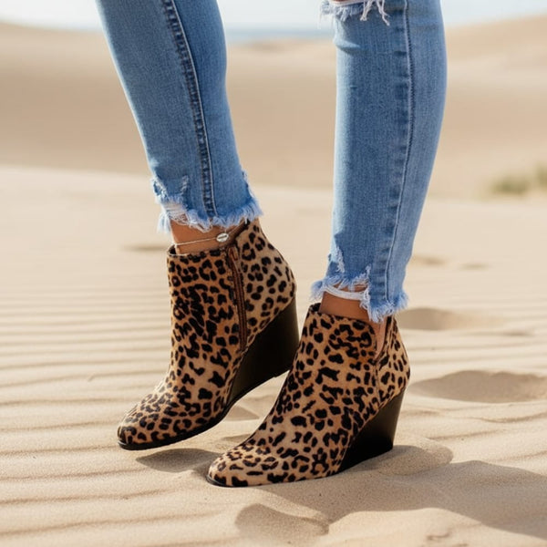 Boho Beach Hut Women's Footwear, boots, ankle boots, brown boots, black boots, casual boots, low heeled boots, Leopard Boots, Gray Boots Platform Ankle Boots Leopard / 6