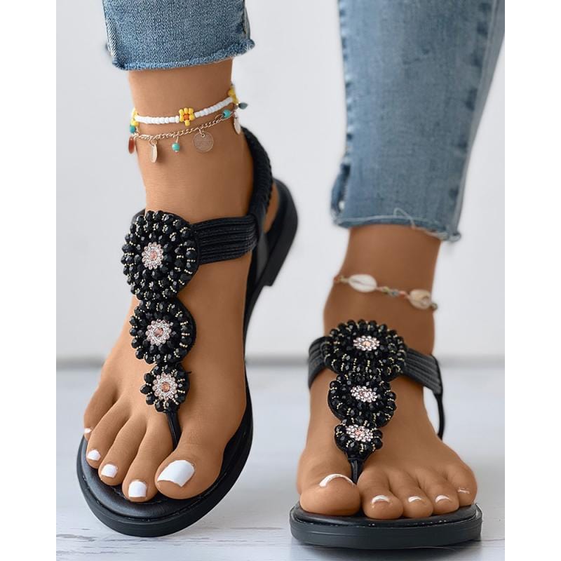 Boho Beach Hut Women's Footwear, flip flops, summer sandals, sandals, flat shoes, beach shoes Black / 5 Bohemian Flat Sandals