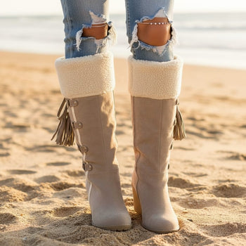 Boho Beach Hut Women's Footwear, fur boots, ugg boots, plush boots, black boots, beige boots, brown boots, winter boots Fashion Plush Boots Beige / 4.5