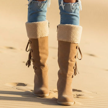 Boho Beach Hut Women's Footwear, fur boots, ugg boots, plush boots, black boots, beige boots, brown boots, winter boots Fashion Plush Boots Brown / 4.5