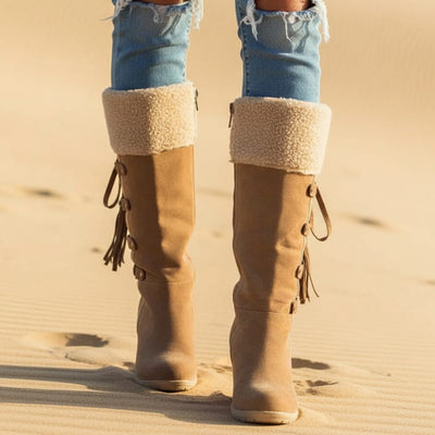Boho Beach Hut Women's Footwear, fur boots, ugg boots, plush boots, black boots, beige boots, brown boots, winter boots Fashion Plush Boots Brown / 4.5