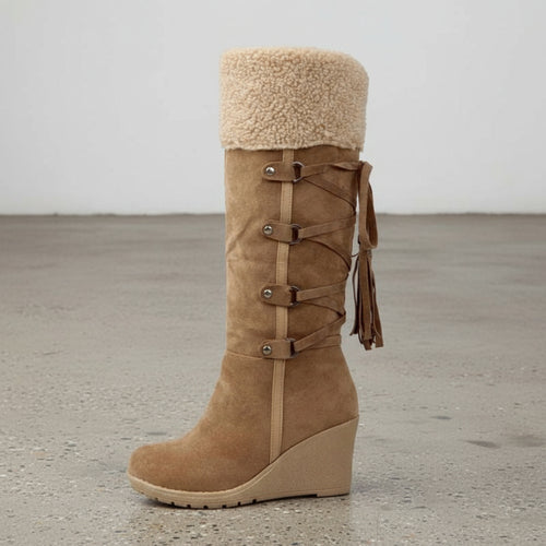 Boho Beach Hut Women's Footwear, fur boots, ugg boots, plush boots, black boots, beige boots, brown boots, winter boots Fashion Plush Boots Brown / 4.5