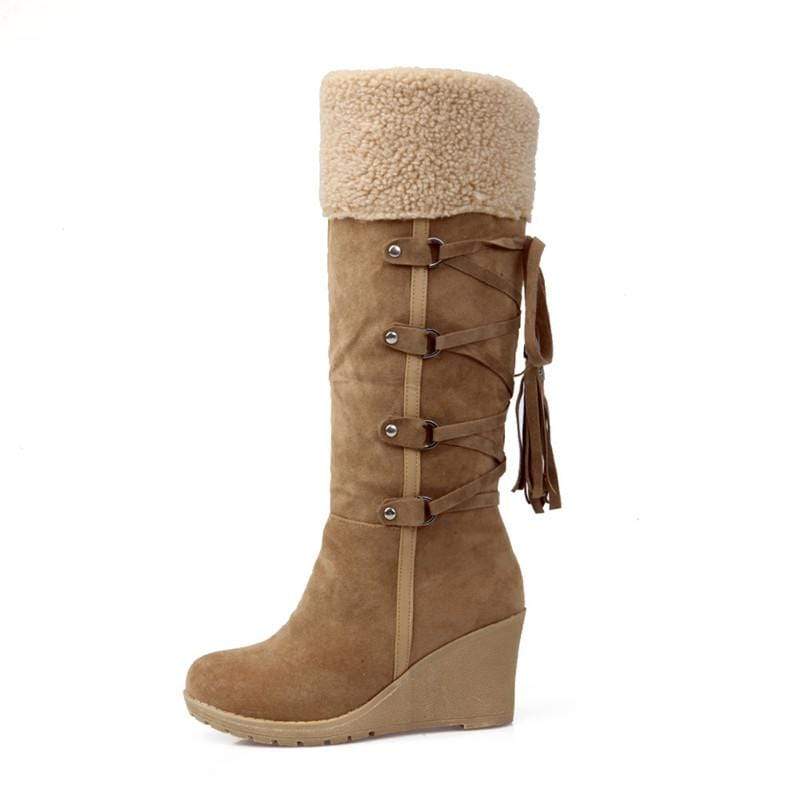 Boho Beach Hut Women's Footwear, fur boots, ugg boots, plush boots, black boots, beige boots, brown boots, winter boots Fashion Plush Boots Brown / 4.5