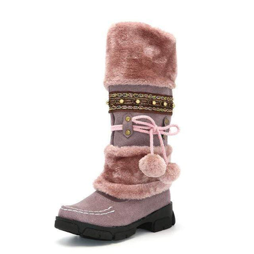 Boho Beach Hut Women's Footwear, ugg boots, mid calf boots, winter boots, fur boots, colorful boots, black boots, brown boots, pink boots, beige boots Mid-Calf Thick Fur Boots- 4 Colors Pink / 4