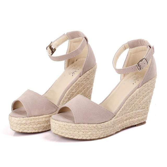 Boho Beach Hut Women's Footwear, wedges, black wedges, beige wedges, peep toe wedges, summer shoes Peep Toe Wedges