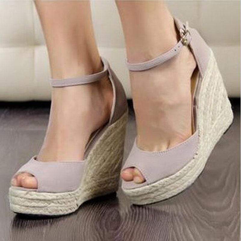 Boho Beach Hut Women's Footwear, wedges, black wedges, beige wedges, peep toe wedges, summer shoes Peep Toe Wedges Beige / 5