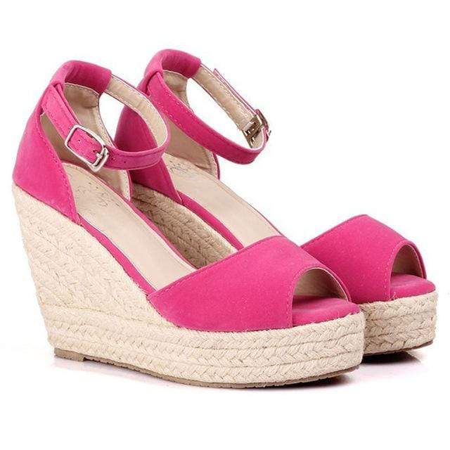 Boho Beach Hut Women's Footwear, wedges, black wedges, beige wedges, peep toe wedges, summer shoes Peep Toe Wedges Pink / 5