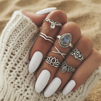 Boho Beach Hut Women's Rings Vintage Ring Set Silver / One Size