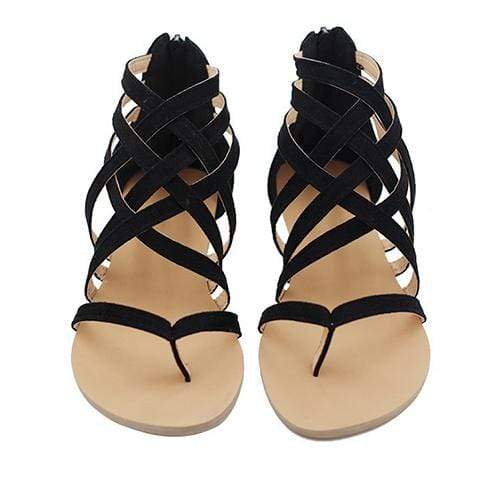 Boho Beach Hut Women's Sandals, black sandals, gray sandals, boho sandals Boho Cross Tied Sandals Black / 5