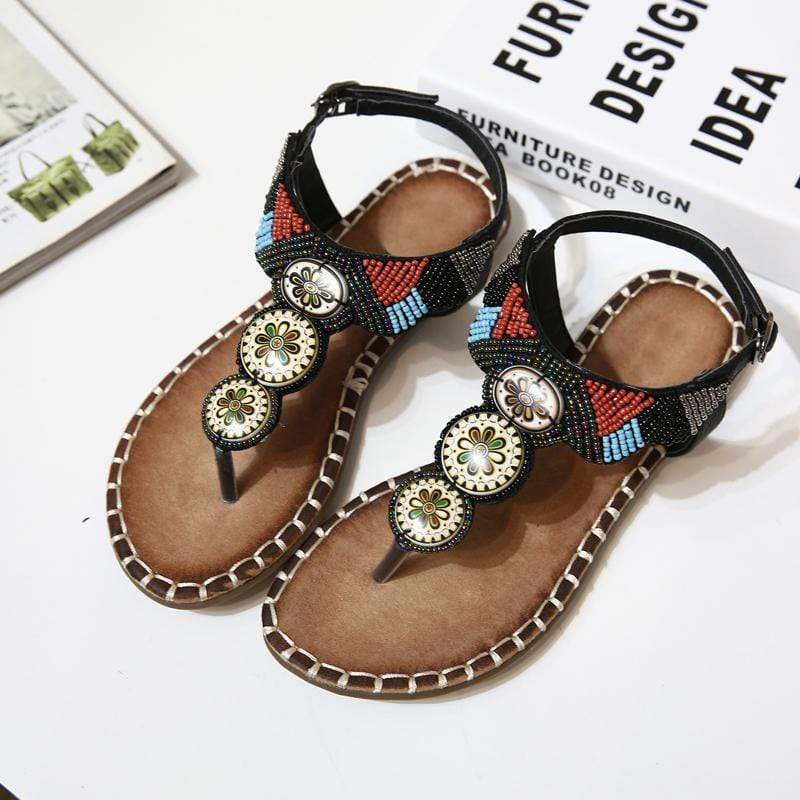 GlobalHandmade Women's Leather Summer Indoor & Outdoor Beaded T-Strap  Sandals Handmade Shoes for Women : Handmade Products - Amazon.com