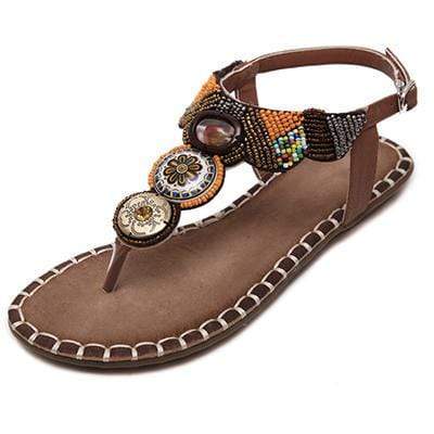Boho Beach Hut Women's Sandals, boho sandals, hippie sandals, colorful sandals Brown / 5 Boho Beads Summer Sandals