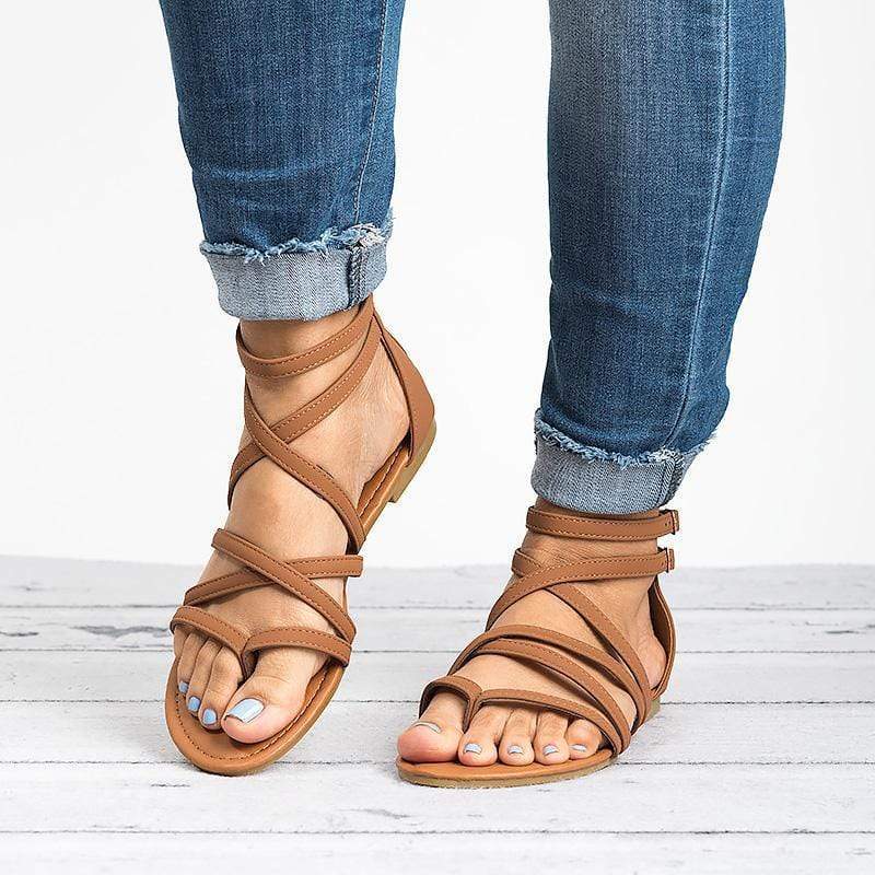 ZARA Sz 36/4y Brown gladiator Leather Sandals