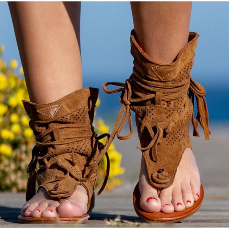 Boho Beach Hut Women's Sandals, Gladiators Sandals Gladiator Vintage Tassel Sandals