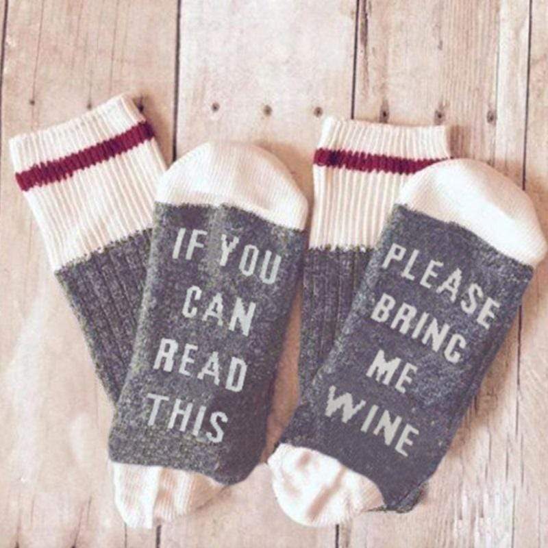 Boho Beach Hut Women's Socks Gray / One Size Socks- If You can read this Bring Me a Glass of Wine