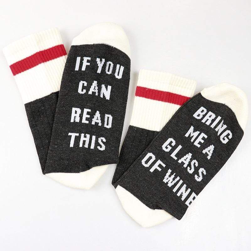 Boho Beach Hut Women's Socks Socks- If You can read this Bring Me a Glass of Wine Black / One Size