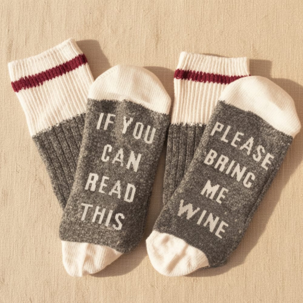 Boho Beach Hut Women's Socks Socks- If You can read this Bring Me a Glass of Wine Gray / One Size