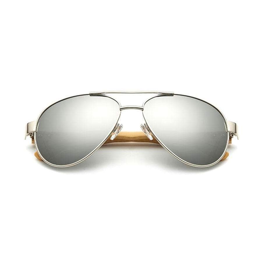 Boho Beach Hut Women's Sunglasses, Aviator Sunglasses, Aviators Bamboo Aviator Sunglasses- 7 Colors Silver / One Size
