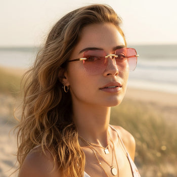 Boho Beach Hut Women's Sunglasses, Square Sunglasses Fashion Oversized Square Sunglasses Dark Pink / One Size