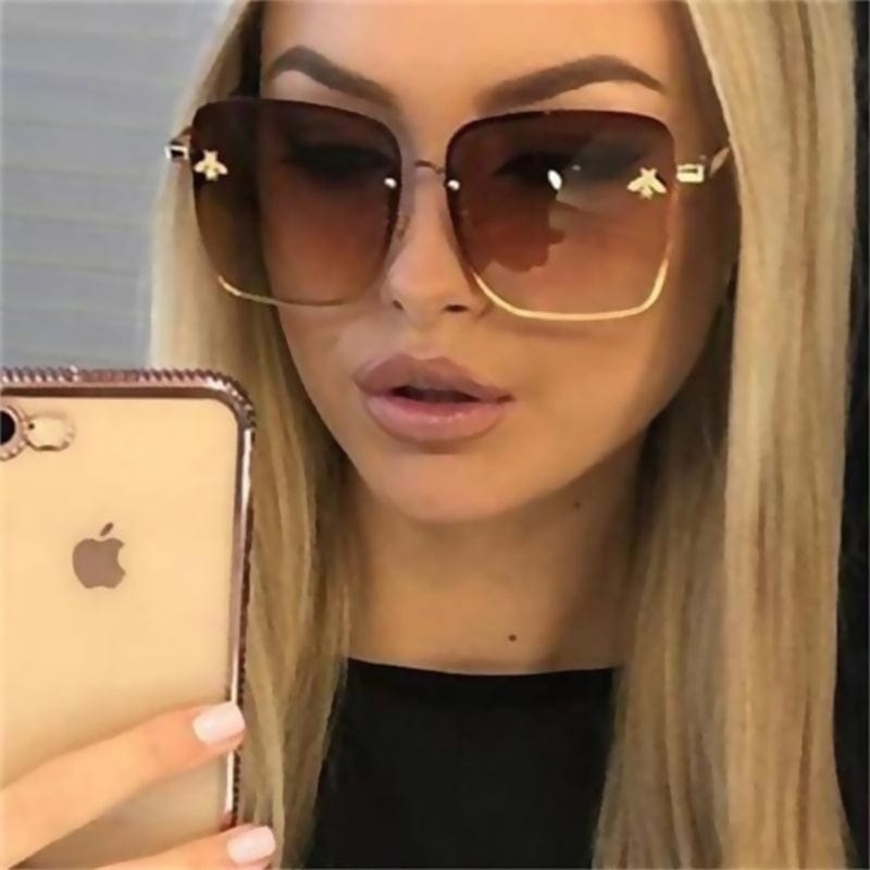 Boho Beach Hut Women's Sunglasses, Square Sunglasses, Fashion Sunglasses Rimless Square Sunglasses Brown / One Size