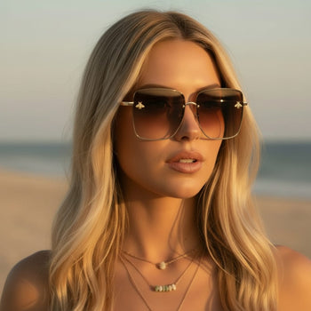 Boho Beach Hut Women's Sunglasses, Square Sunglasses, Fashion Sunglasses Rimless Square Sunglasses Brown / One Size