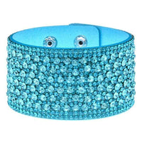Boho Beach Hut Wrap Bracelets Blue / One Size Leather Rhinestone Wide Band Bracelet