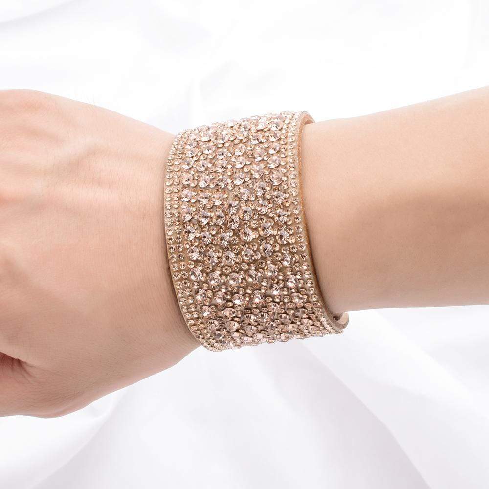 Leather Rhinestone Wide Band Bracelet Boho Beach Hut
