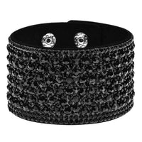 Boho Beach Hut Wrap Bracelets, Bracelets Leather Rhinestone Wide Band Bracelet Black / One Size