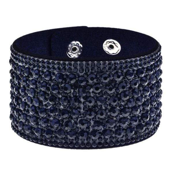 Boho Beach Hut Wrap Bracelets, Bracelets Leather Rhinestone Wide Band Bracelet Dark Blue / One Size