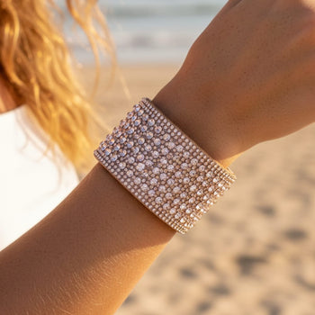 Boho Beach Hut Wrap Bracelets, Bracelets Leather Rhinestone Wide Band Bracelet Khaki / One Size