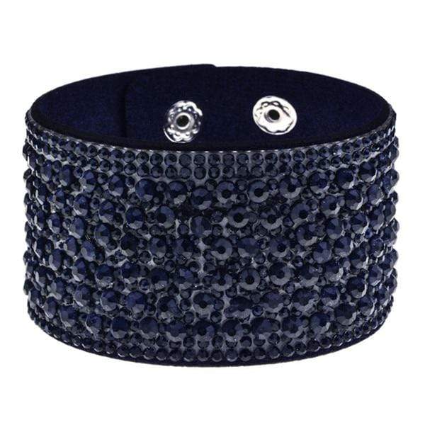Boho Beach Hut Wrap Bracelets Dark Blue / One Size Leather Rhinestone Wide Band Bracelet