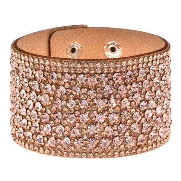 Boho Beach Hut Wrap Bracelets Khaki / One Size Leather Rhinestone Wide Band Bracelet