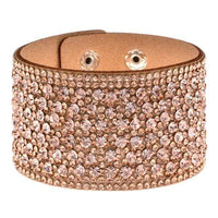 Boho Beach Hut Wrap Bracelets Khaki / One Size Leather Rhinestone Wide Band Bracelet