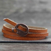 Boho Beach Hut Wrap Bracelets Light Brown / Adjustable Vintage Multilayer Wrap Leather Bracelet