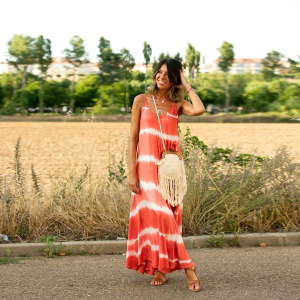 Boho Beach Hut Dress, Maxi Dress, Long Dress, Spaghetti Strap Dress Red / S Casual Summer Dress