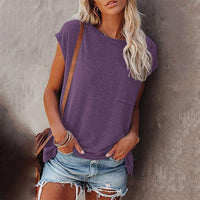 Boho Beach Hut T-Shirts, Tops, Short Sleeve, Tee shirt, T-shirt Purple / S Solid Casual Short Sleeve T Shirt