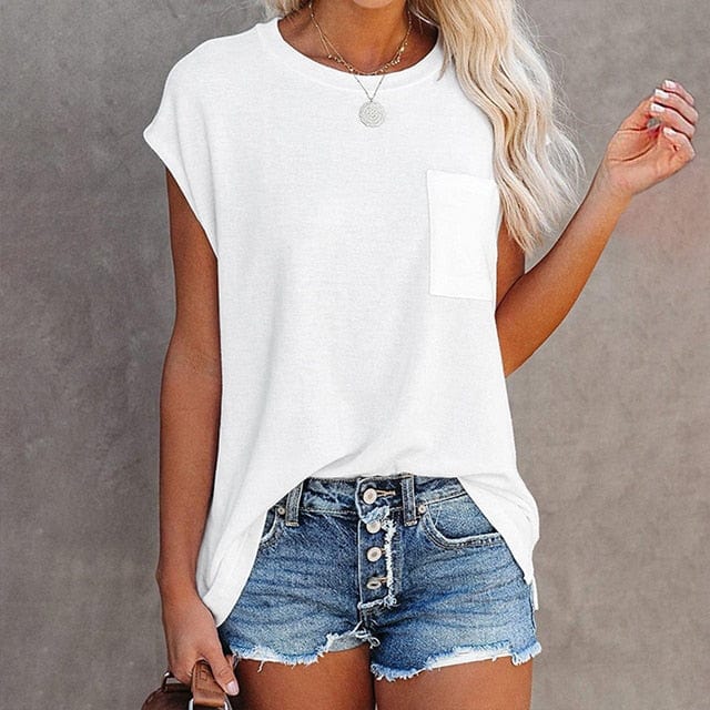 Boho Beach Hut T-Shirts, Tops, Short Sleeve, Tee shirt, T-shirt White / S Solid Casual Short Sleeve T Shirt