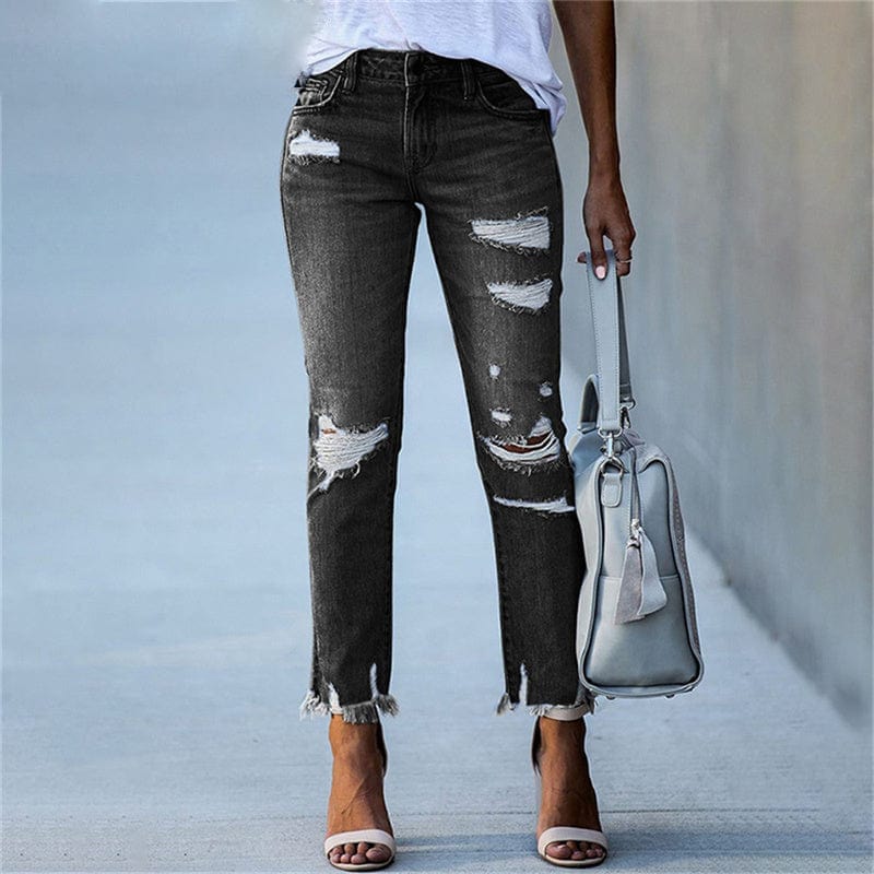 Only high rise skinny jean with distressed knees in medium wash | ASOS